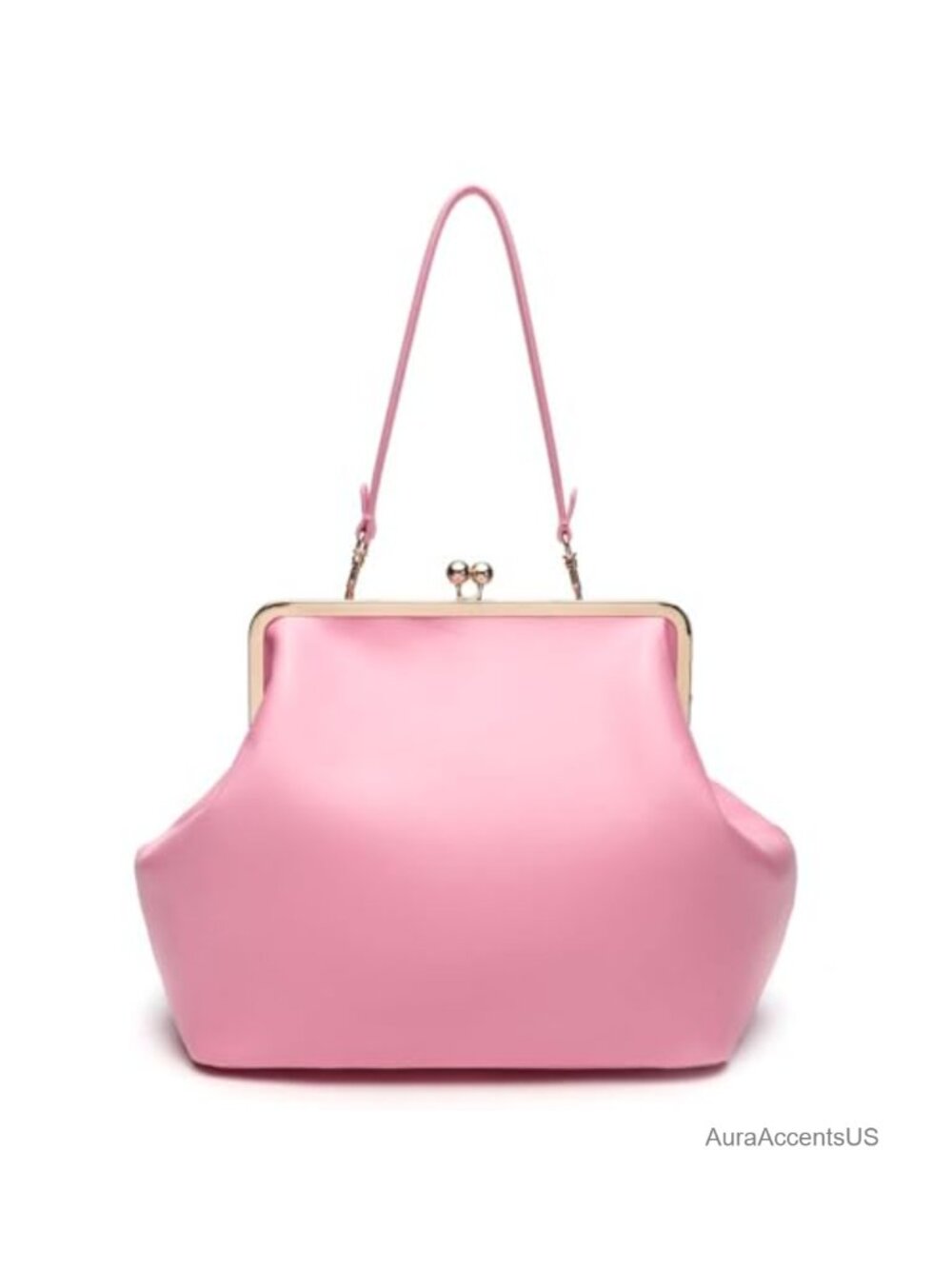 Women's Kisslock Bag Faux Leather Shoulder Purse Handbag Trendy Tote